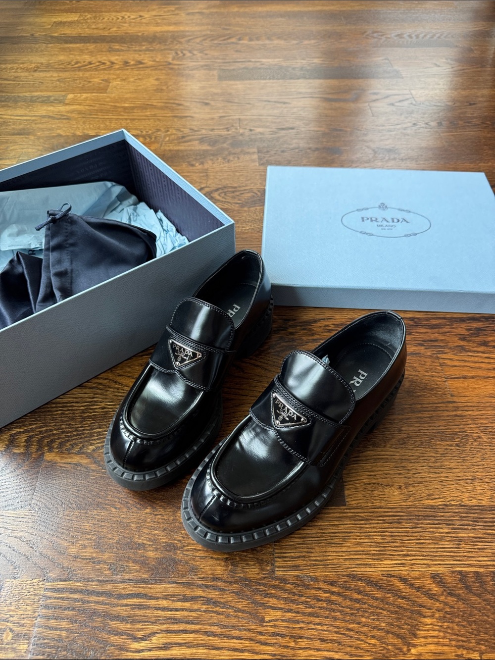 Prada Women’s Black Leather Penny Loafers